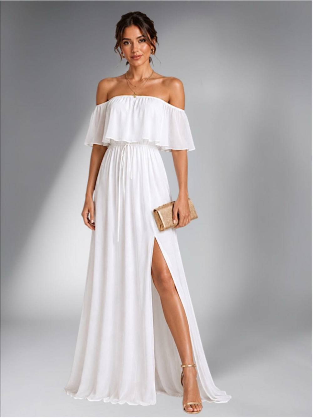 Sweet Lovely by Jen Ivory Chiffon Off-Shoulder Maxi Dress – Size S